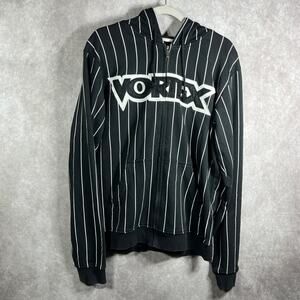 Vortex Hoodie Sweatshirt Mens Large Black White Striped Full Zip Pockets Outdoor